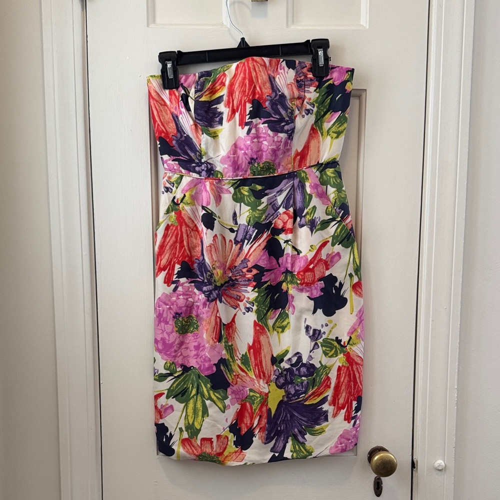 J. Crew Red and Purple Patterned Dress Dry Cleaned